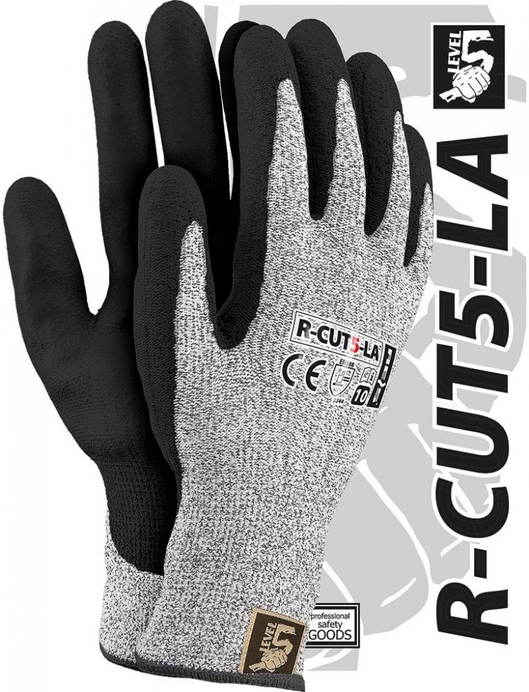 Rękawice robocze Reis R-CUT5-LA BWB, antyprzecięciowe, powlekane, rozmiar 11, czarno-szary
