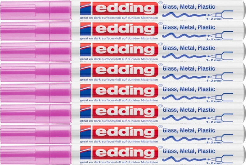 8x Marker olejowy edding e-751, połyskujący, w aluminiowej obudowie, okrągła 1-2 mm, różowy