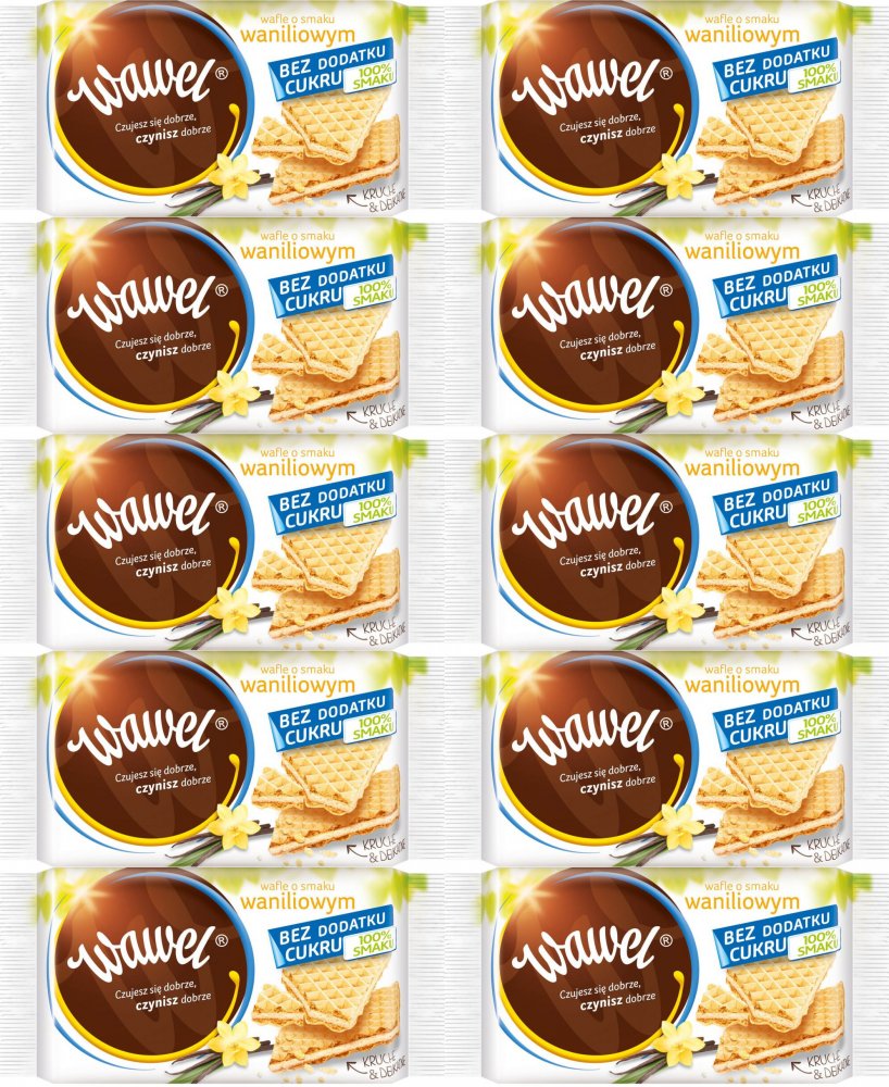 10x Wafle Wawel bez dodatku cukru, waniliowy, 110g