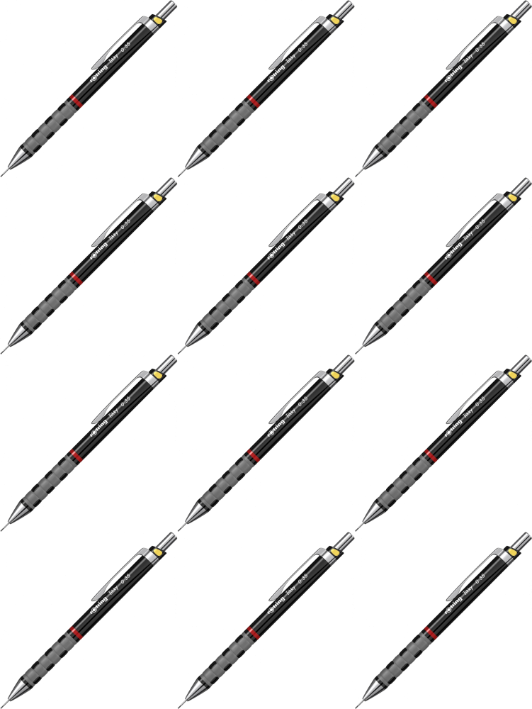 12x Ołówek automatyczny Rotring Tikky III, z gumką 0.35 mm, czarny