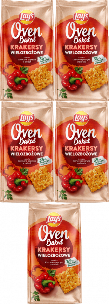 5x Krakersy wielozbożowe Lay’s Oven Baked, Crackers Paprika & Herbs, czerwona papryka w ziołach, 80g