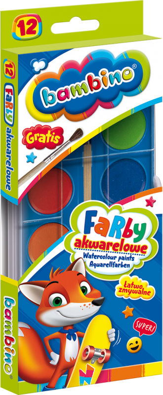 Farby akwarelowe Bambino Zwierzaki Uczniaki, 12 sztuk, mix kolorów