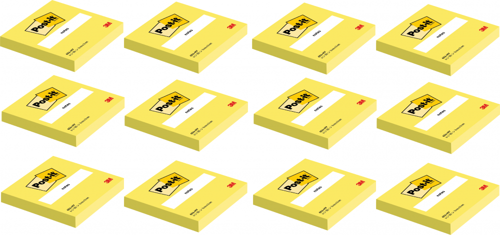 12x Karteczki samoprzylepne Post-it, 76x76mm, 100 karteczek, żółty
