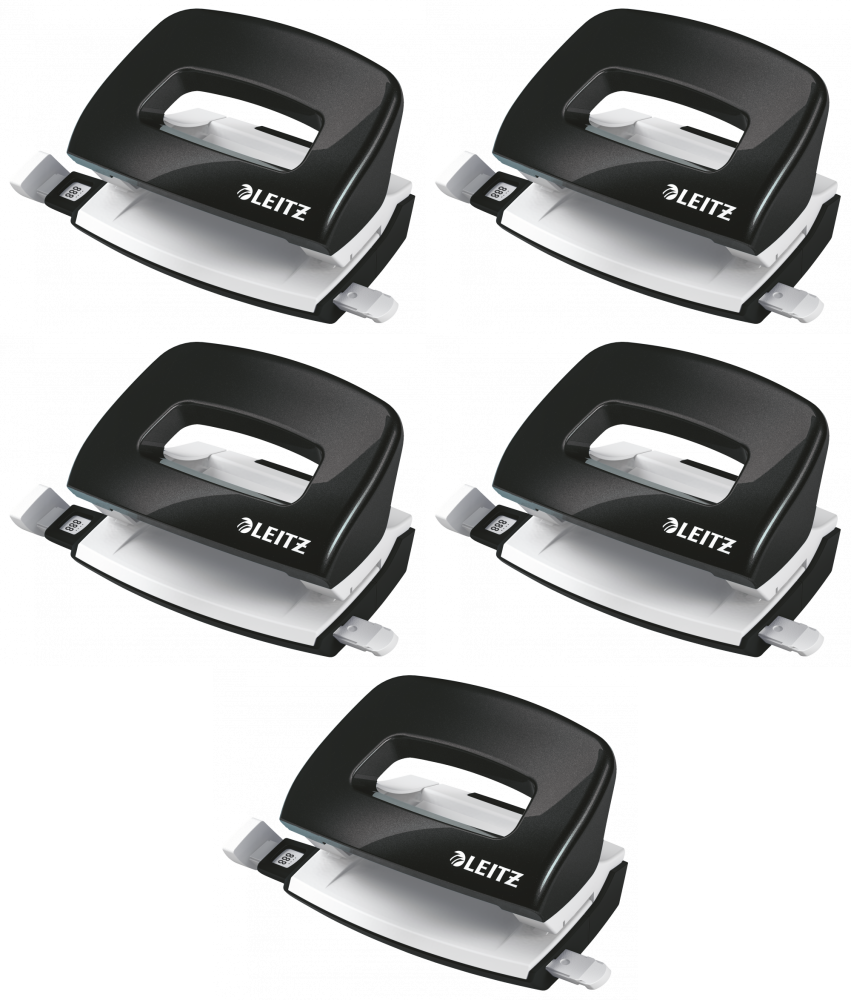 5x Dziurkacz mini Leitz NeXXt Wow, do 10 kartek, metaliczny czarny