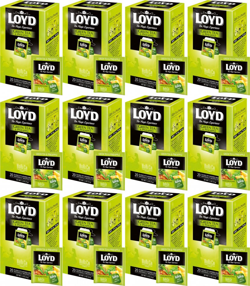 12x Herbata zielona smakowa w kopertach Loyd Horeca Green Tea, ananas, 20 sztuk x 1.7g