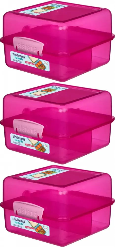 3x Lunchbox Sistema Lunch Cube Coloured, 1.4l, mix kolorów