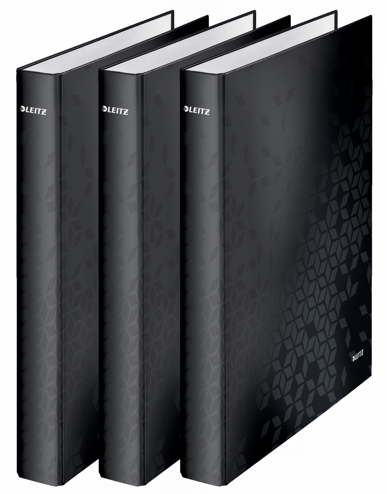3x Segregator ringowy Leitz Wow, A4+, szerokość grzbietu 40mm, 4 ringi, czarny