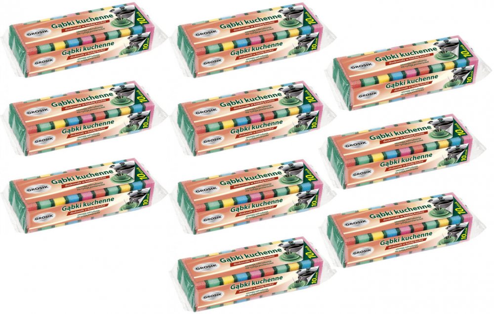 10x gąbka kuchenna Grosik, 7.5x6x2.9cm, 10 sztuk, mix kolorów
