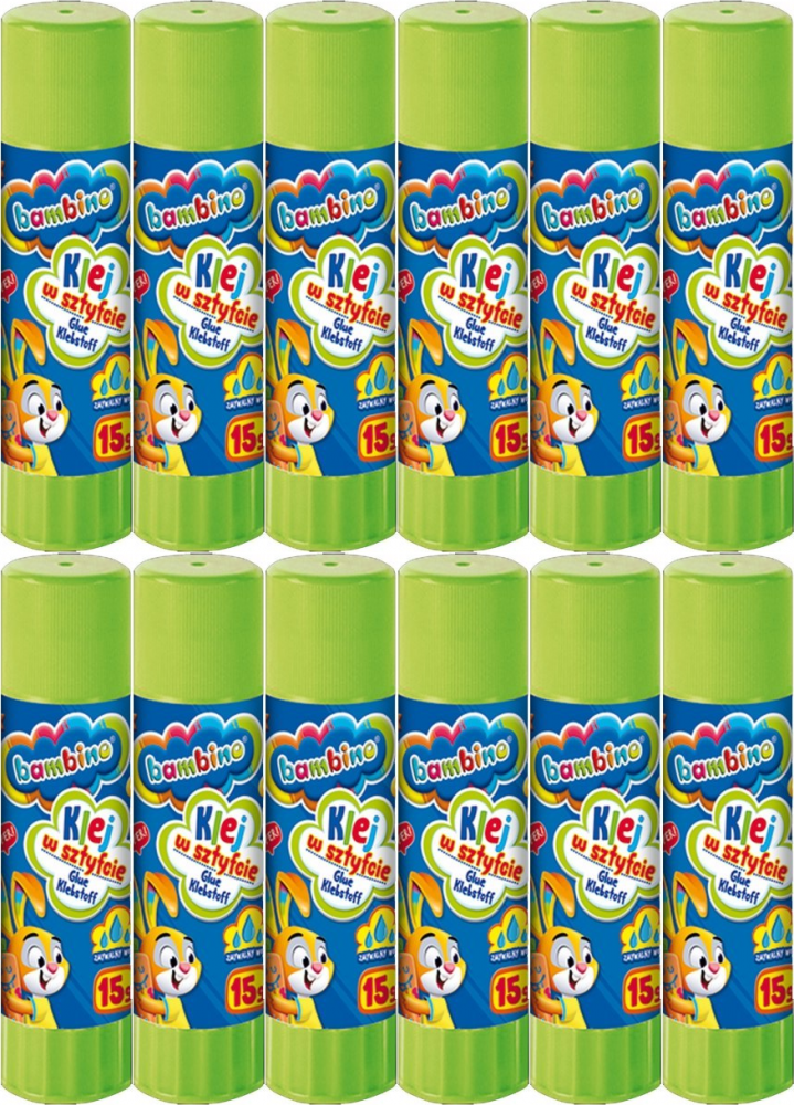 12x Klej w sztyfcie Bambino Zwierzaki Uczniaki, 15g