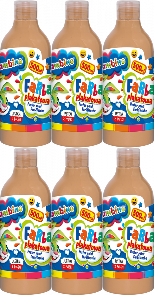 6x Farba plakatowa Bambino Zwierzaki Uczniaki, w butelce, 500ml, cielisty