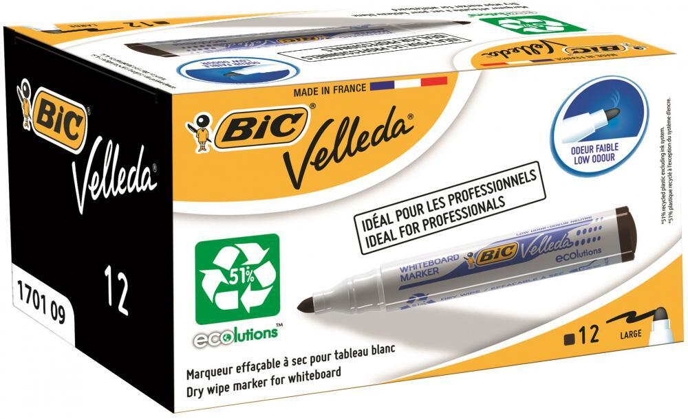 12x marker suchościeralny Bic Velleda, okrągła, 4.95mm, czarny