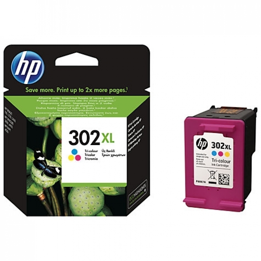 Tusz HP 302XL (F6U67AE), 8 ml, 330 stron, CMY cyan (błękitny), magenta (purpurowy), yellow (żółty)