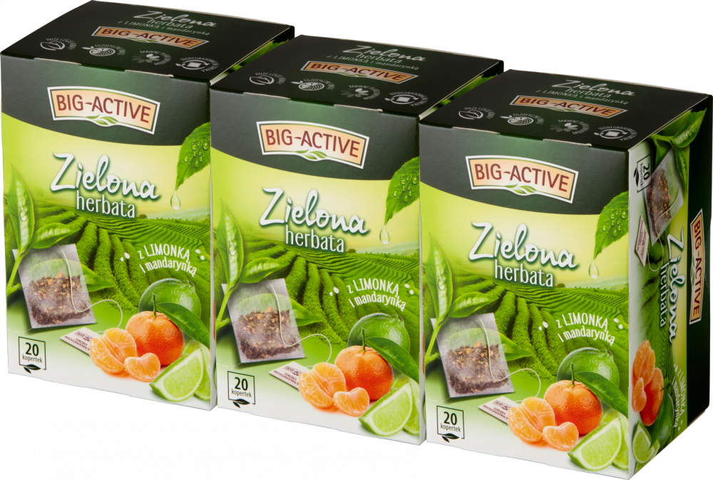 3x Herbata zielona smakowa w kopertach Big-Active, limonka i mandarynka 20 sztuk x 1,5g