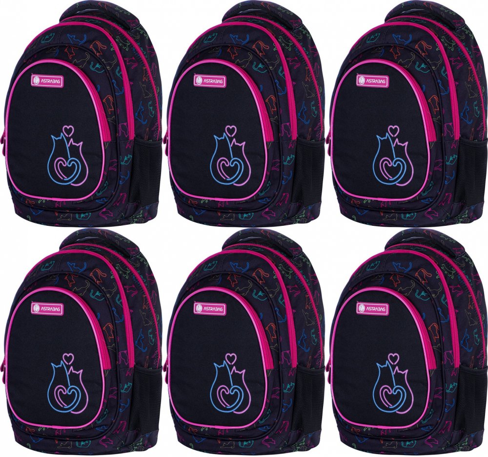 6x Plecak szkolny Astra Astrabag LO&VE AB330, trzykomorowy, 20l, czarno-różowy