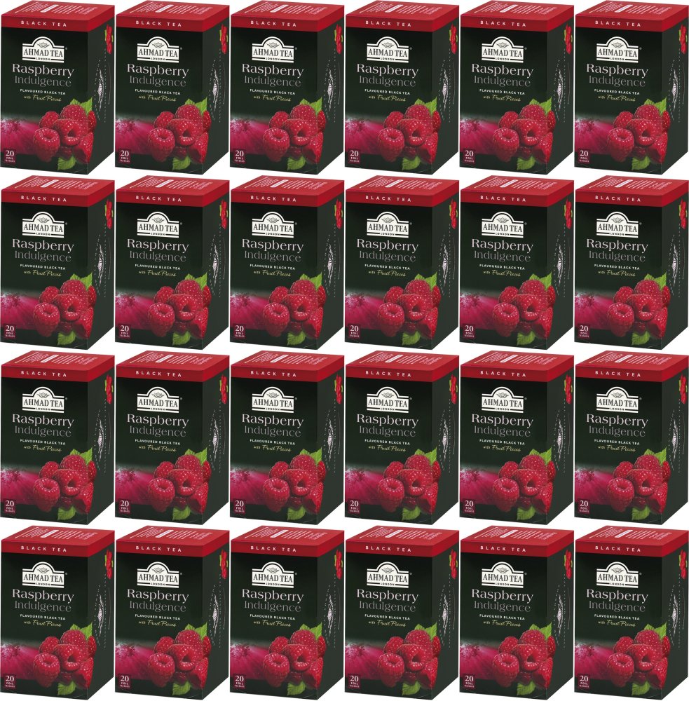 24x Herbata czarna aromatyzowana w kopertach Ahmad Tea Raspberry Indulgence, malina, 20 sztuk x 2g