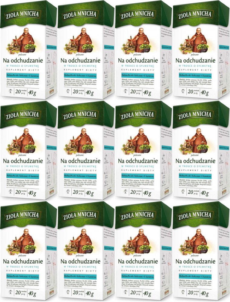 12x Herbata funkcjonalna w torebkach Big-Active Zioła Mnicha, na odchudzanie, 20 sztuk x 2g