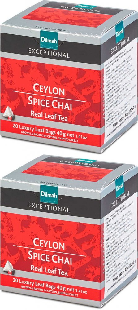2x Herbata czarna w piramidkach Dilmah Exceptional Ceylon Spice Chai, 20 sztuk x 2g