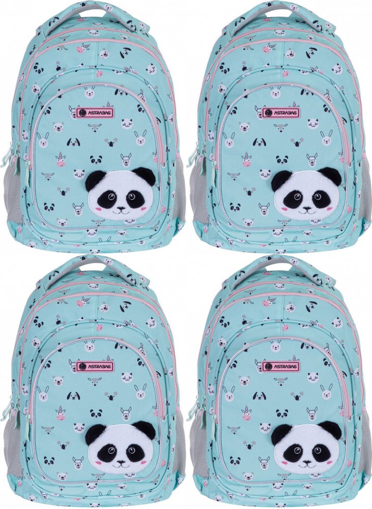 4x Plecak szkolny Astra Astrabag Teddy Panda AB330, trzykomorowy, 20l, miętowy