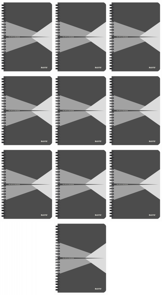10x Kołonotatnik Leitz Office Card A5, w kratkę, 90 kartek, okładka kartonowa, szary