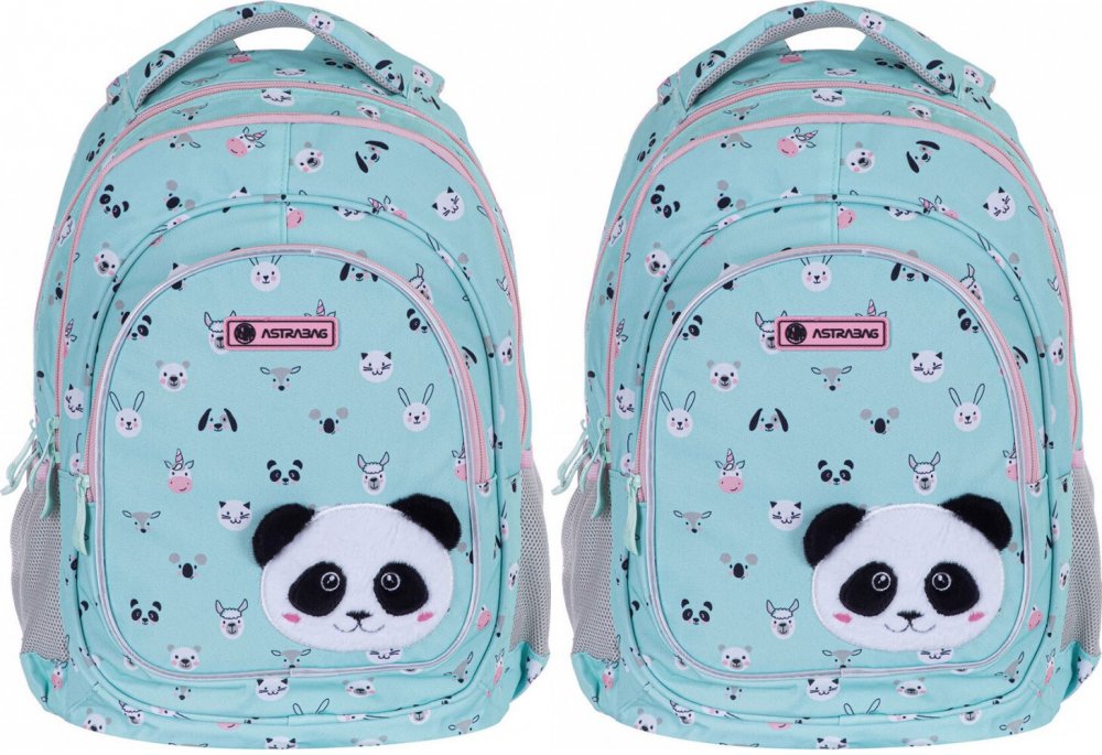 2x Plecak szkolny Astra Astrabag Teddy Panda AB330, trzykomorowy, 20l, miętowy