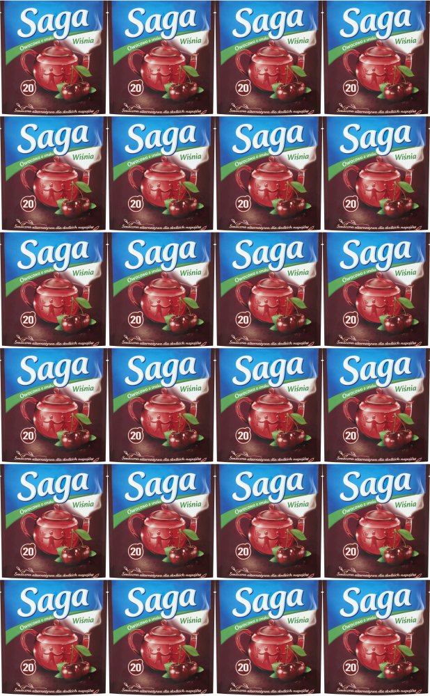 24x Herbata owocowa w torebkach Saga, wiśnia, 20 sztuk x 1.7g