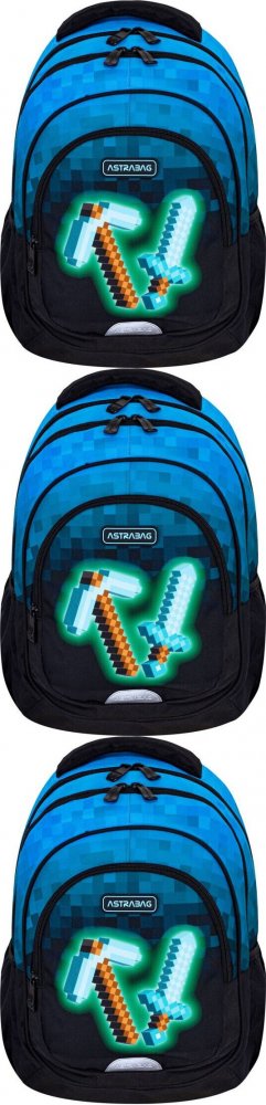 3x Plecak Astra Astrabag Blue Pixel AB330, trzykomorowy, 20l