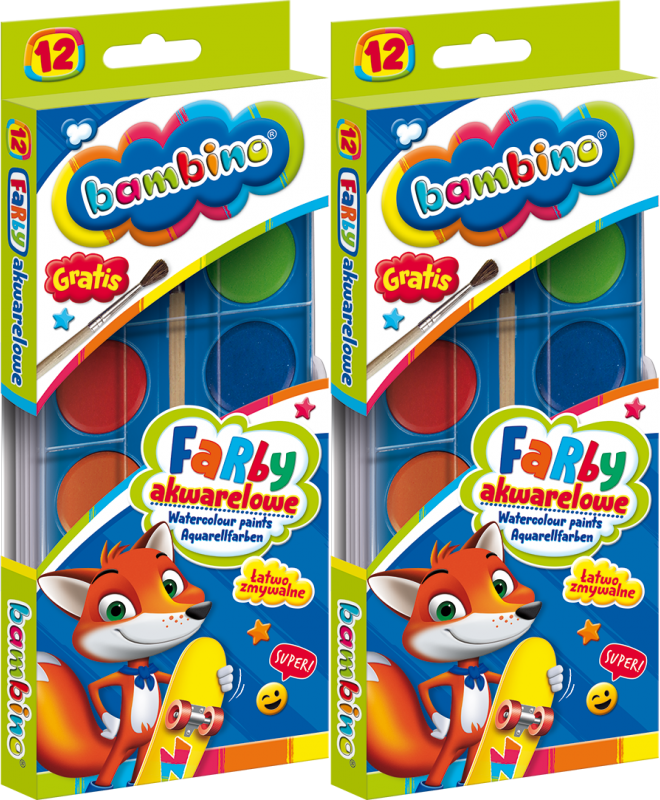 2x Farby akwarelowe Bambino Zwierzaki Uczniaki, 12 sztuk, mix kolorów
