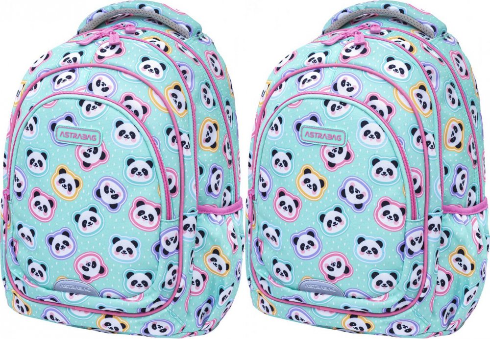 2x Plecak Astra Astrabag Minty Pandas AB330, trzykomorowy, 20l