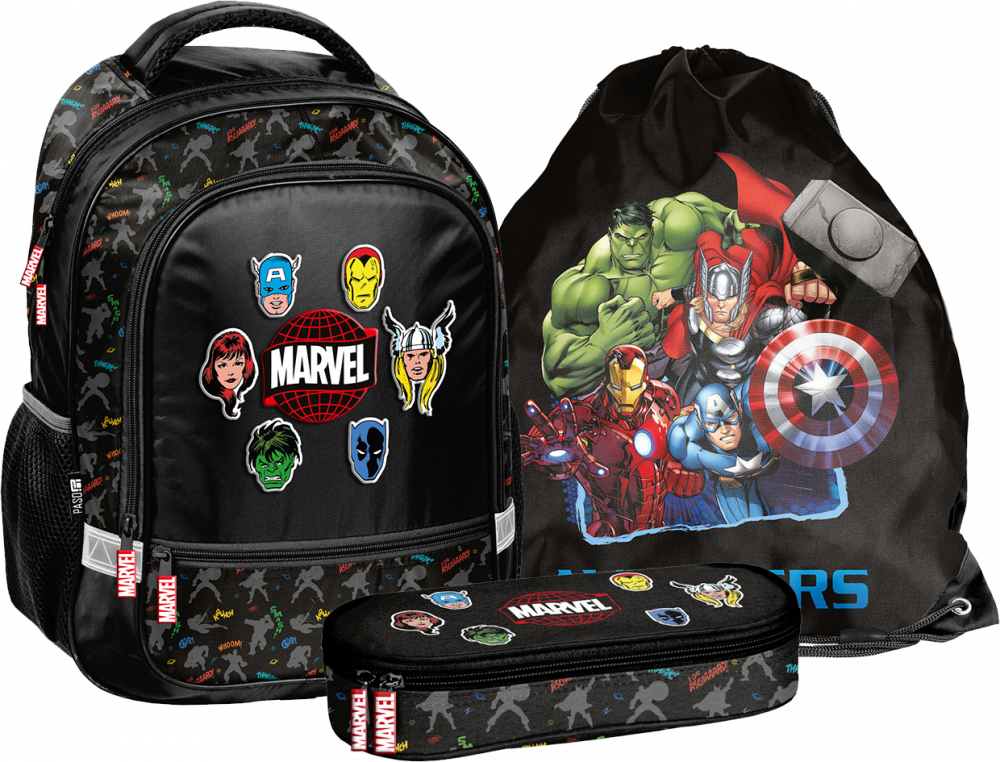 Zestaw: Plecak dwukomorowy + piórnik + worek na buty AV25LL-712 Paso Avengers