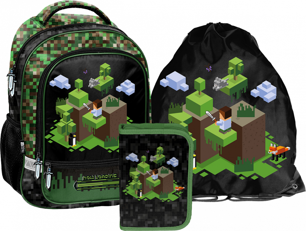 Zestaw: Plecak szkolny + piórnik szkolny + worek na buty Paso Minecraft