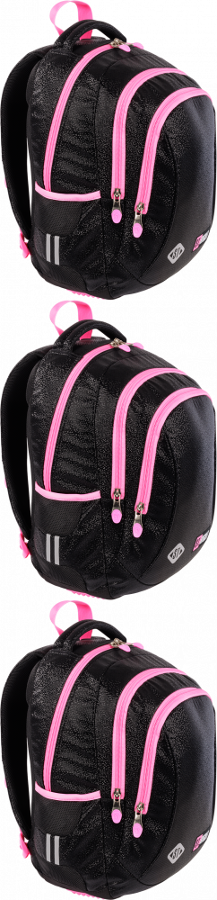 3x Plecak szkolny St.Right BP26 Black Gitter, trzykomorowy, 20l, 39x27x17cm, czarno-różowy