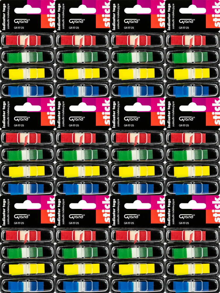 12x Zakładki samoprzylepne Grand ZZ GR-117-25, indeksujące, w podajniku, 45x12 mm, 4x25sztuk, mix kolorów