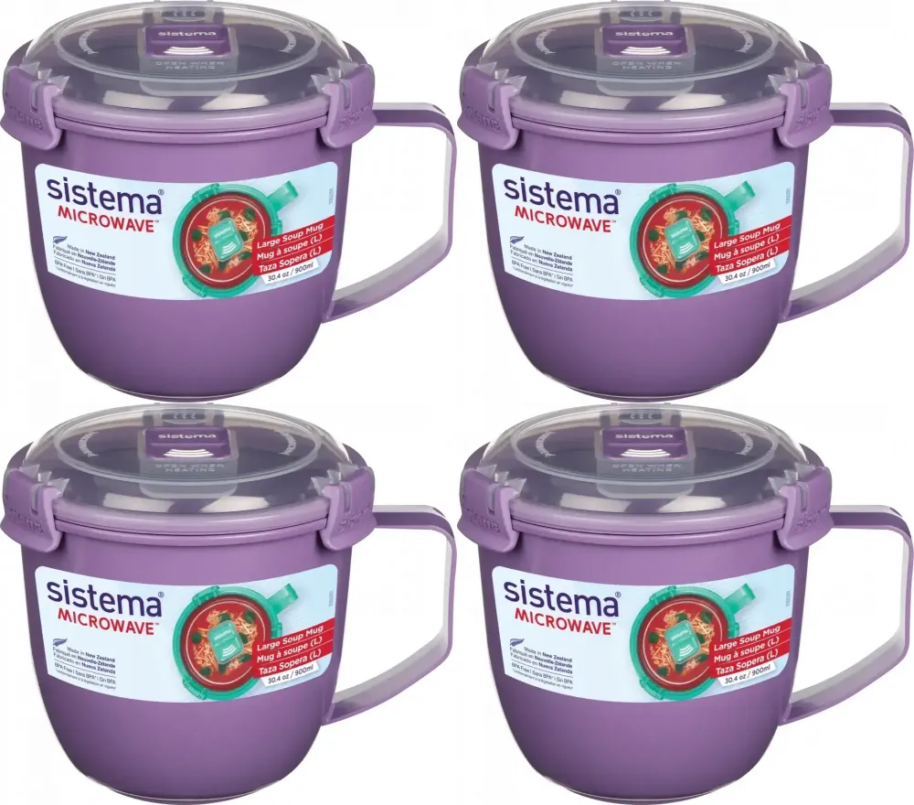 4x Kubek na zupę Sistema Microwave, 900ml, mix kolorów