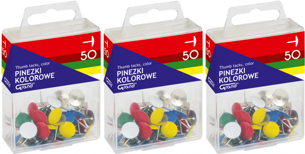 3x Pinezki Grand, 50 sztuk, mix kolorów