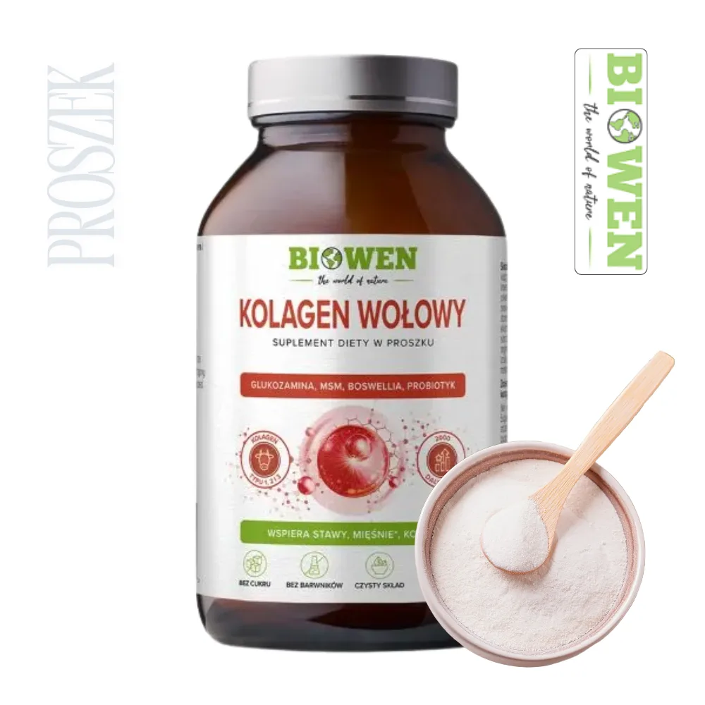Kolagen Wołowy typu I II III proszek 225g Biowen