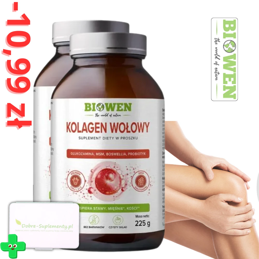 Zestaw 2x Kolagen Wołowy typu I II III proszek 225g Biowen