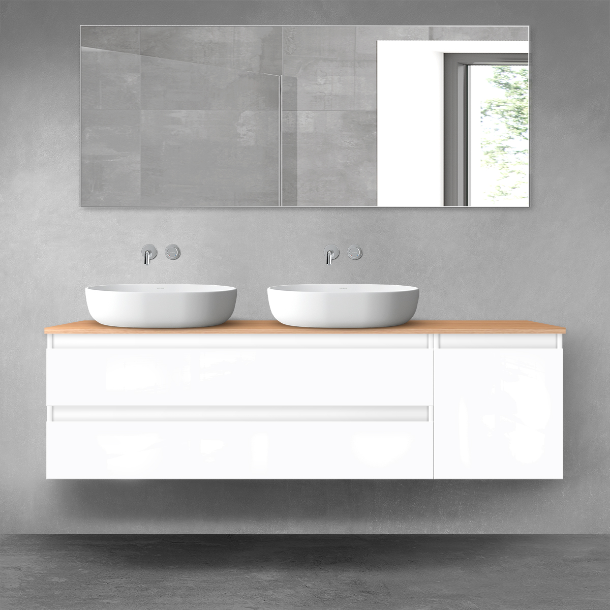 Oltens Vernal zestaw mebli łazienkowych 160 cm z blatem biały połysk/dąb 68480000 - Wysyłka w 24h