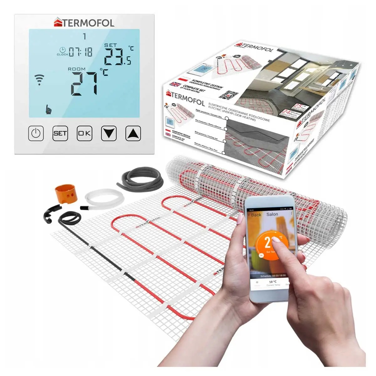 Termofol TF-HM-150 zestaw mata grzewcza 1,5 m2 z termoregulatorem TF-WIFI białym TF-HM-150.15.WIFI