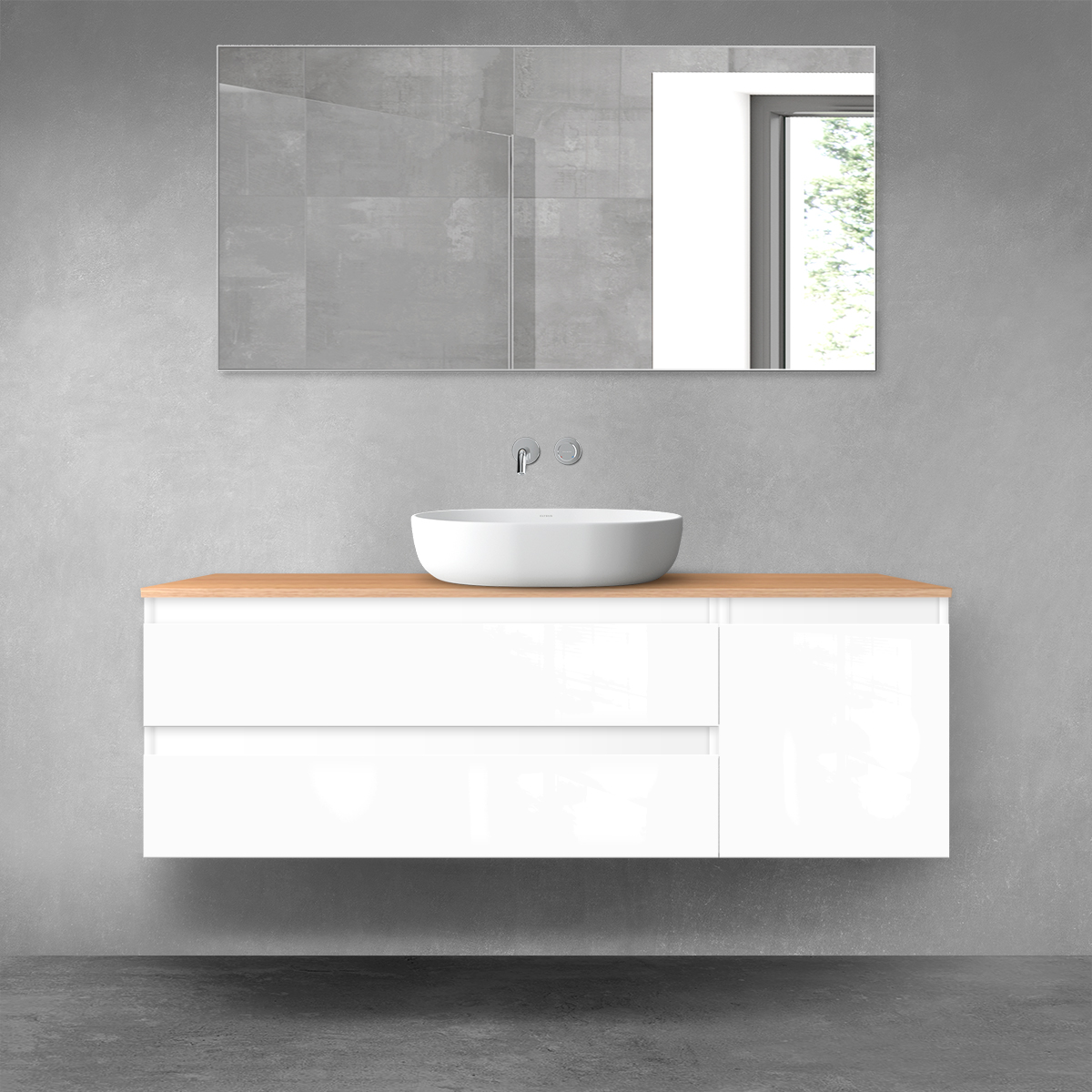 Oltens Vernal zestaw mebli łazienkowych 140 cm z blatem biały połysk/dąb 68263000 - Wysyłka w 24h