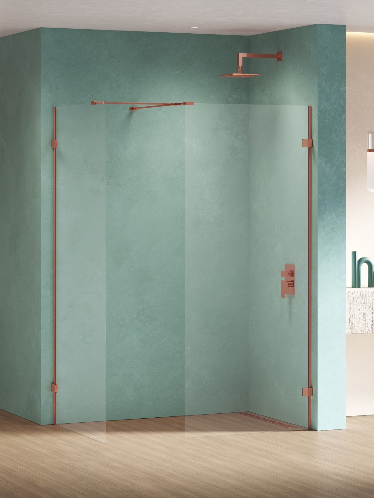 New Trendy Eventa Copper Shine kabina prysznicowa walk-in 160x100 cm miedź połysk/szkło przezroczyste EXK-6576