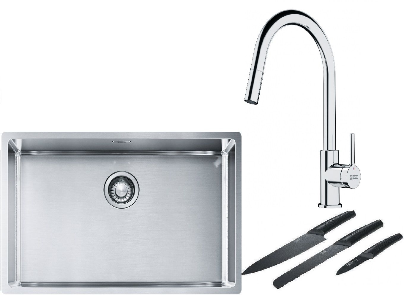 Franke Box BXX 210/110-68 zlewozmywak 72,5x45 cm stalowy z baterią kuchenną Lina chrom i zestawem noży kuchennych (1270453658, ... - Wysyłka w 24h