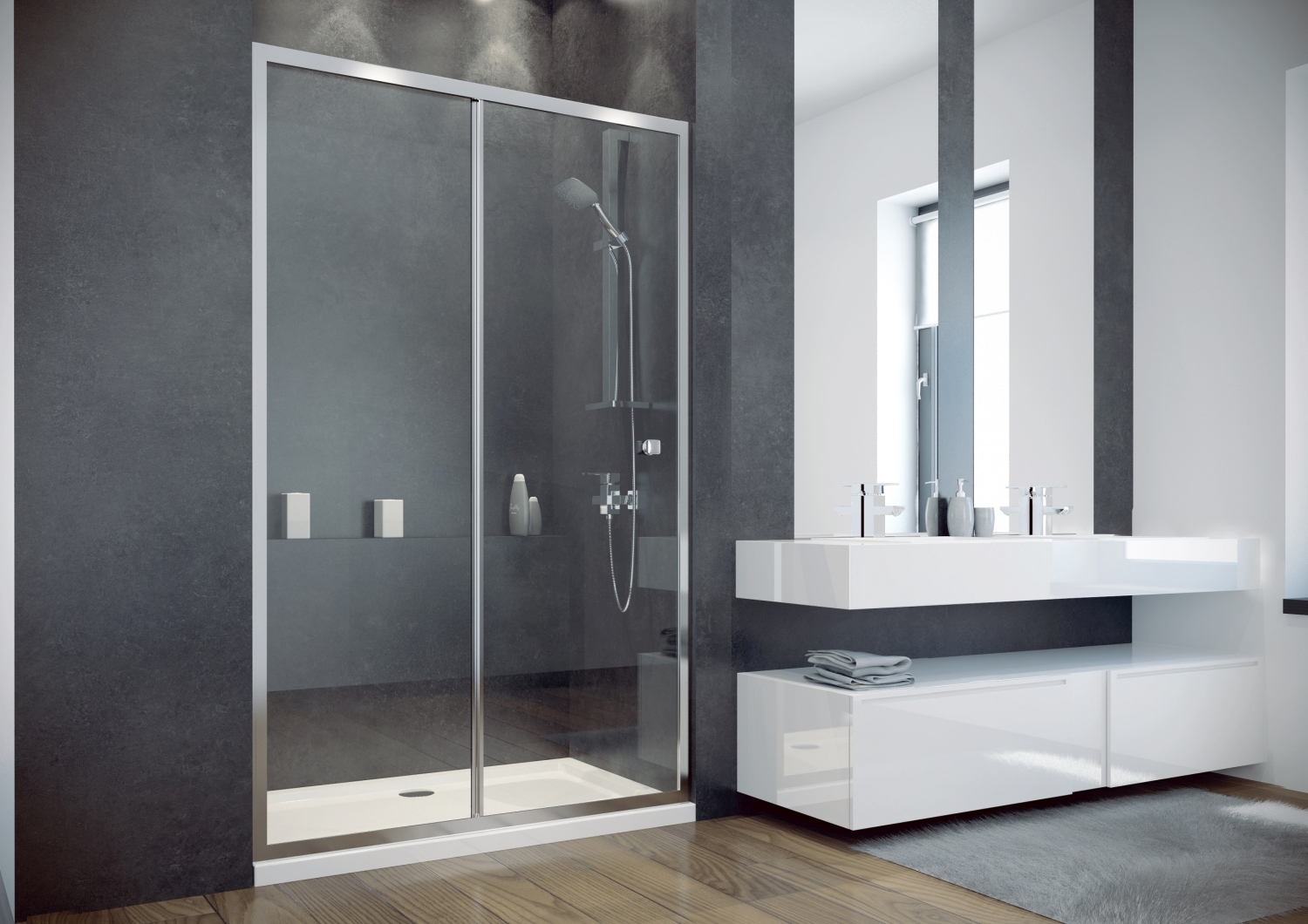 Besco Duo Slide drzwi prysznicowe 130 cm przesuwne chrom błyszczący/szkło przezroczyste DDS-130