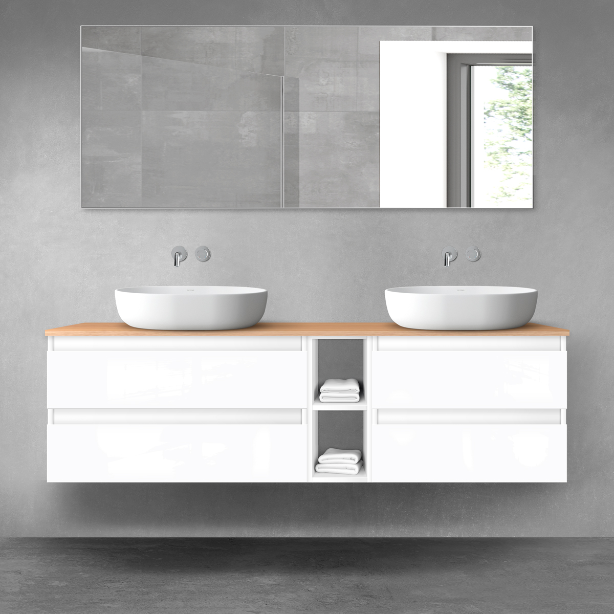 Oltens Vernal zestaw mebli łazienkowych 160 cm z blatem biały połysk/dąb 68634000 - Wysyłka w 24h