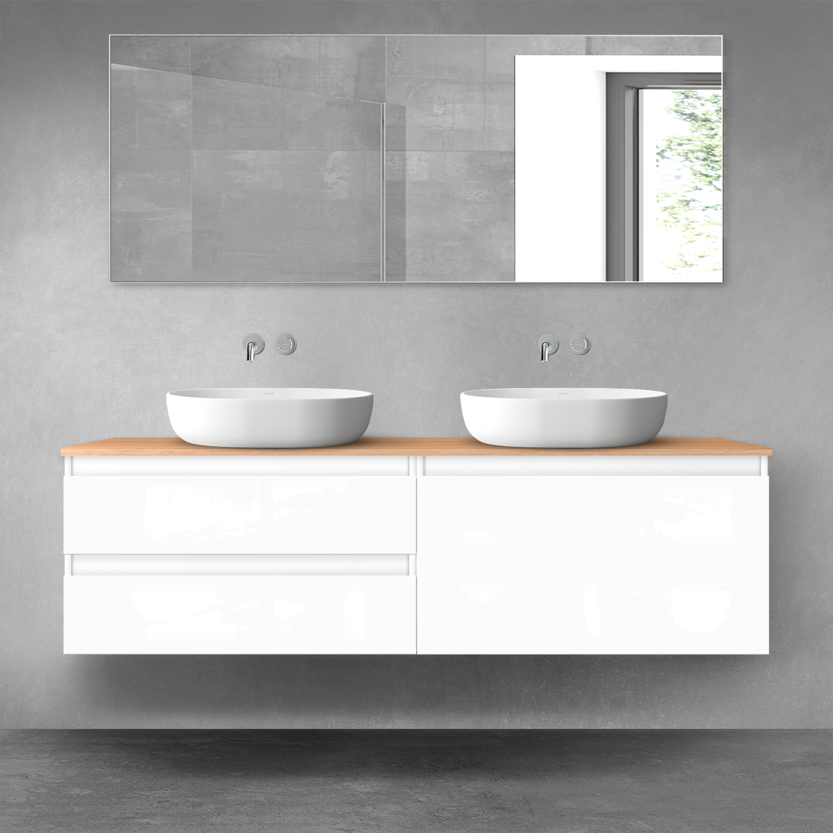 Oltens Vernal zestaw mebli łazienkowych 160 cm z blatem biały połysk/dąb 68364000 - Wysyłka w 24h