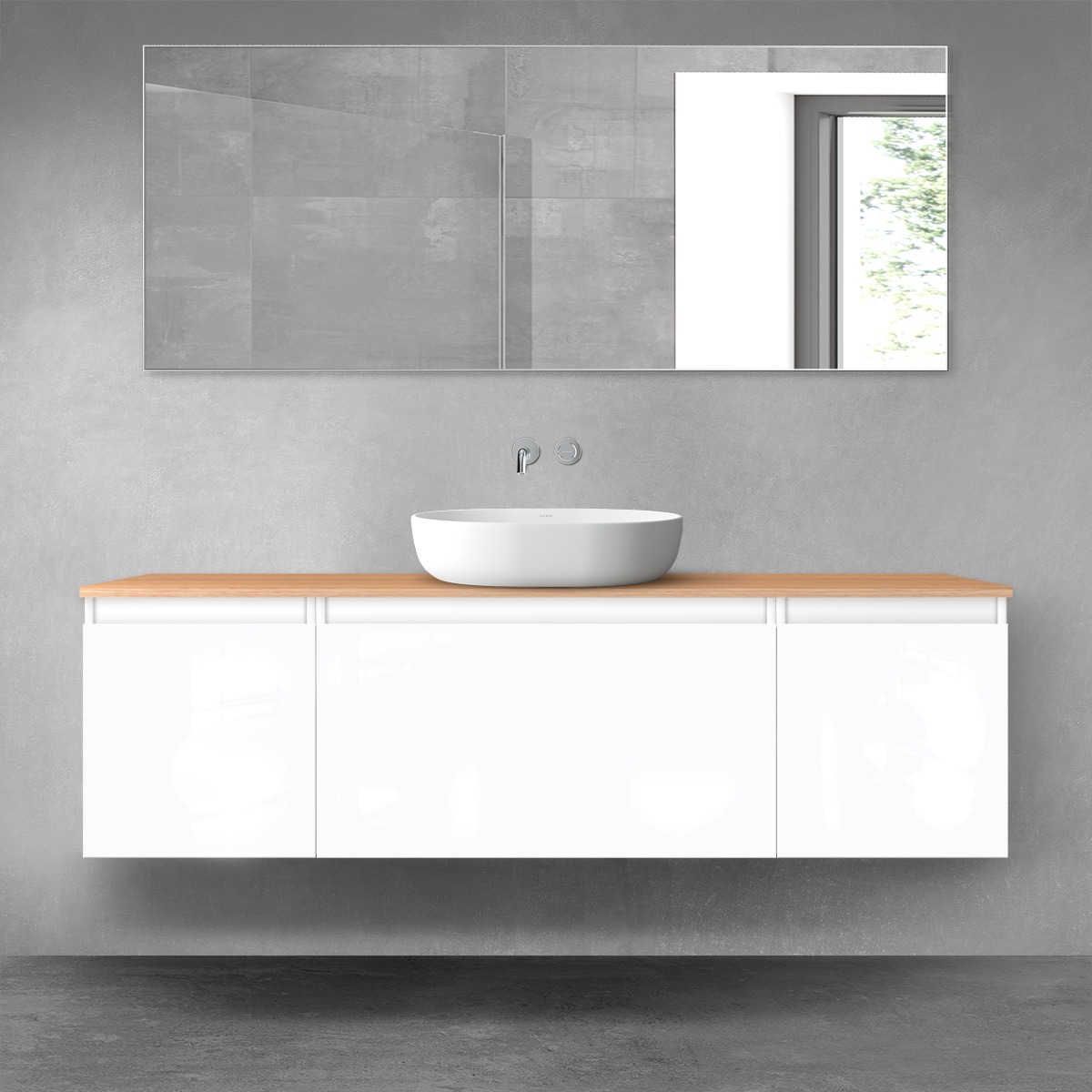 Oltens Vernal zestaw mebli łazienkowych 160 cm z blatem biały połysk/dąb 68446000 - Wysyłka w 24h