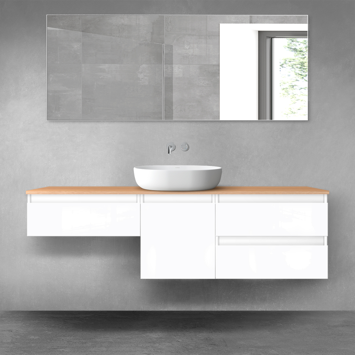 Oltens Vernal zestaw mebli łazienkowych 160 cm z blatem biały połysk/dąb 68427000 - Wysyłka w 24h