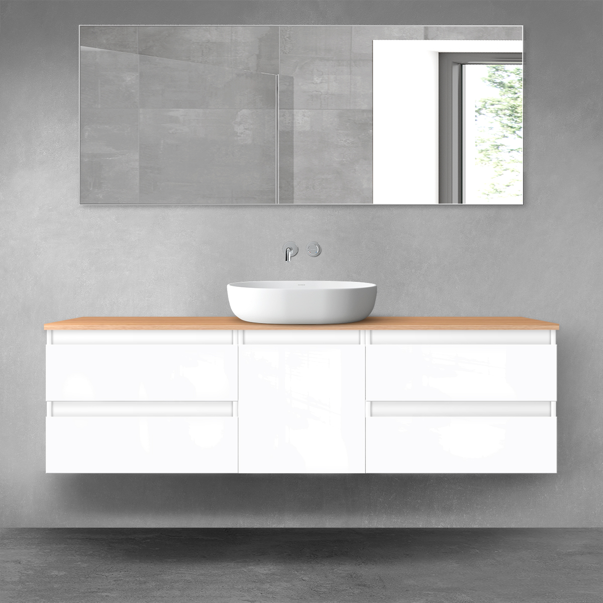 Oltens Vernal zestaw mebli łazienkowych 160 cm z blatem biały połysk/dąb 68403000 - Wysyłka w 24h