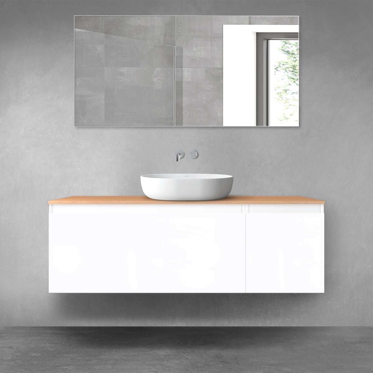 Oltens Vernal zestaw mebli łazienkowych 140 cm z blatem biały połysk/dąb 68314000 - Wysyłka w 24h
