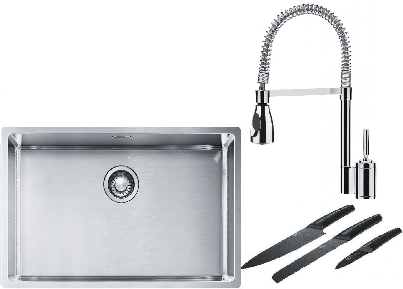 Franke Box BXX 210/110-68 zlewozmywak 72,5x45 cm stalowy z baterią kuchenną Sentinel chrom i zestawem noży kuchennych (1270453658, ... - Wysyłka w 24h
