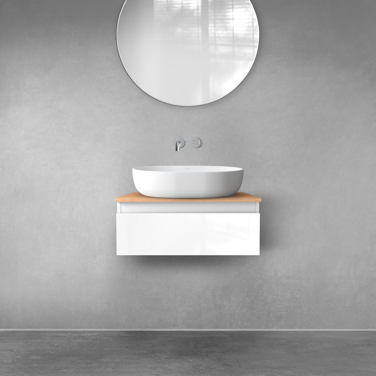 Oltens Vernal szafka 60 cm podumywalkowa wisząca z blatem biały połysk/dąb 68107000 - Wysyłka w 24h